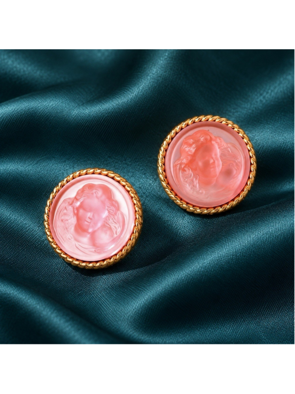 Goddess Lucite VTG Angel Earrings Cameo Portrait Gold Museum Frosted Victorian